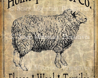 Primitive Sheep Homespun Wool Co Jpeg Digital  Image Pantry Label Feedsack Logo for Pillows Labels Hang tags Magnets Ornies