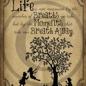 Primitive &quot;Life is not measured&quot;  Quote Tree Children Jpeg Digital Image Print Feedsack Logo Pillow Pantry Labels Hang tags Magnets Ornies