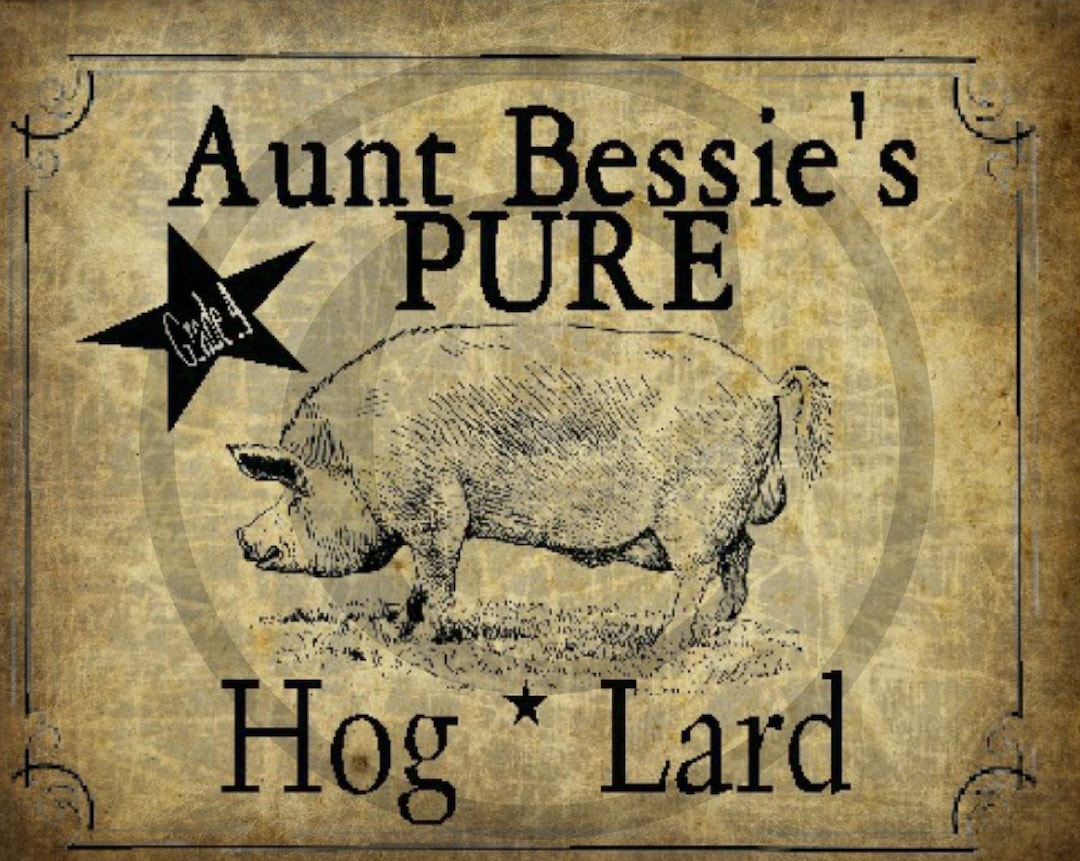 Primitive Vintage Pig Hog Lard Printable Jpeg Digital Image Feedsack