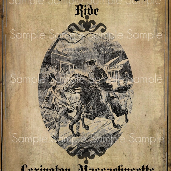 Primitive Vintage Paul Revere Midnight Ride Jpeg Digital  Image Feedsack Logo for Pillows Pantry Labels Hang tags Magnets Ornies