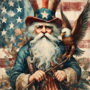 Primitive Patriotic Americana American Flag Uncle Sam Eagle Printable Jpeg 300 DPI Digital Image Label Tag Print Decoupage Canvas Card 8x10