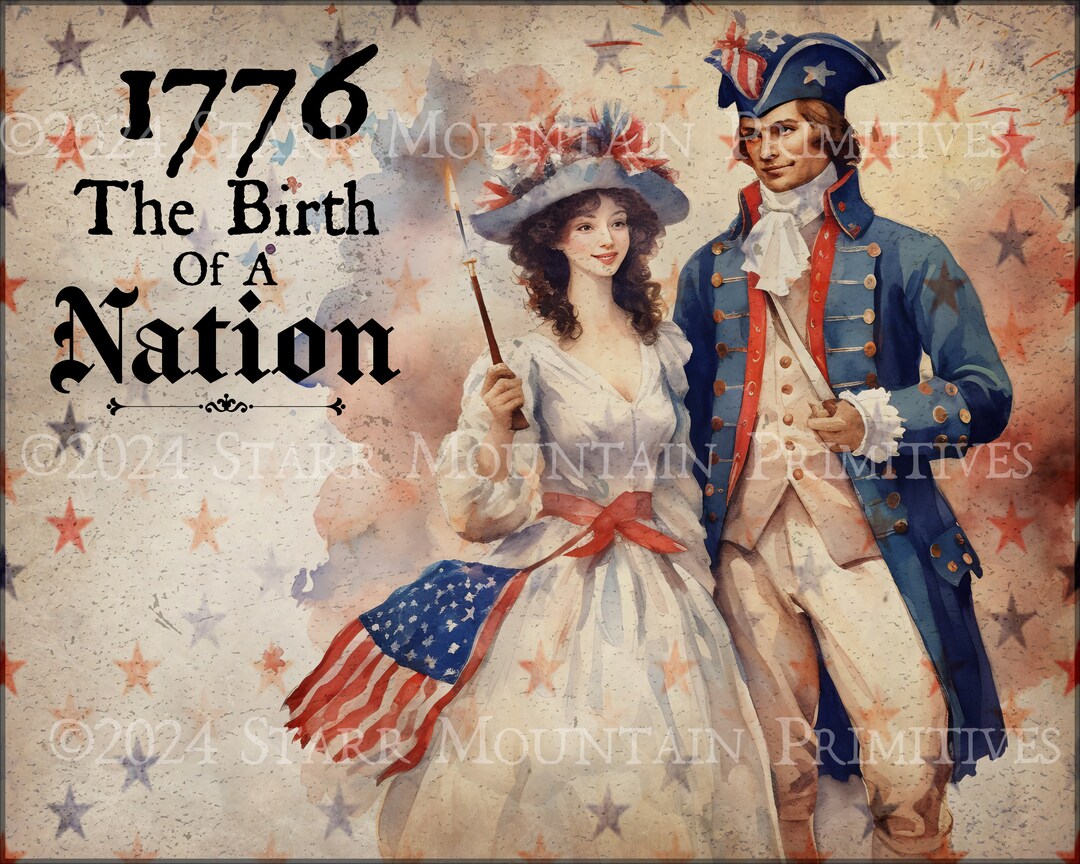 Primitive Colonial Patriotic American Flag America 1776 Birth of a ...