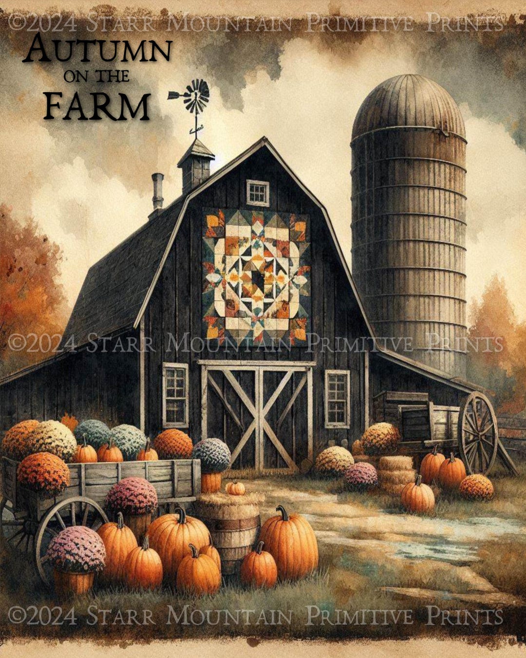 Primitive Farmhouse Fall Autumn Farm Weathered Black Barn Quilt ...