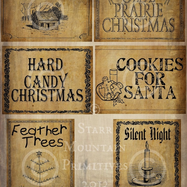 Primitive Christmas  Prairie Feather Tree Santa Pantry Logo Labels Jpeg Digital File for Crock  Jar, Labels, Pillows, Doll