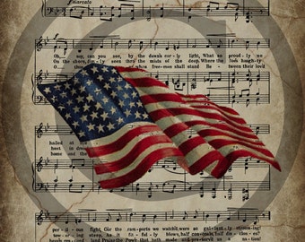 Palabra clave del primitivo patriótico Star Spangled Banner americano bandera Jpeg Digital imagen Feedsack Logo de almohadas vasija puede despensa etiquetas de colgar
