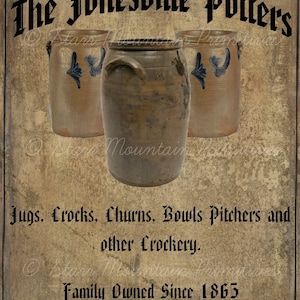 Primitive Vintage Crocks Pottery  Jpeg Digital  Image Feedsack Logo for Pillows Labels Hang tags Magnets Ornies