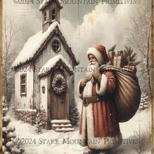 Primitive Farmhouse Inspirational Printable Christmas Church Chapel Tree Wreath Woodland Santa Claus 8x10 Jpeg Digital Image Tag Print Card