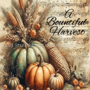 Primitivo Autunno Fattoria Cornucopia Ringraziamento Zucche Stampa Etichetta Jpeg Immagine Digitale Stampabile 8x10 Tela Decoupage Carta di Riso