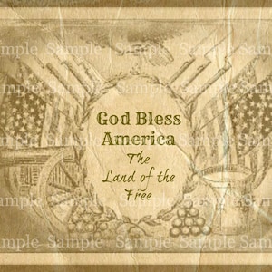 Primitive Vintage God Bless America Jpeg Digital  Image Feedsack Logo for Pillows Labels Hang tags Magnets Ornies