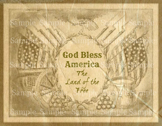 人文 Our American Heritage God Bless America Primitive Vintage God Bless America Jpeg Digital Image Feedsack