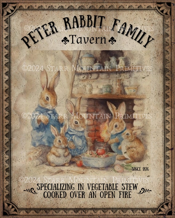 ビンテージ Peter Rabbit 鉢カバーそわか Primitive Vintage Peter Rabbit Family Tavern Sign Printable Jpeg