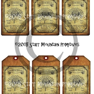 Primitive Daisy Seed Seeds Packet Jpeg Digital Hang tags