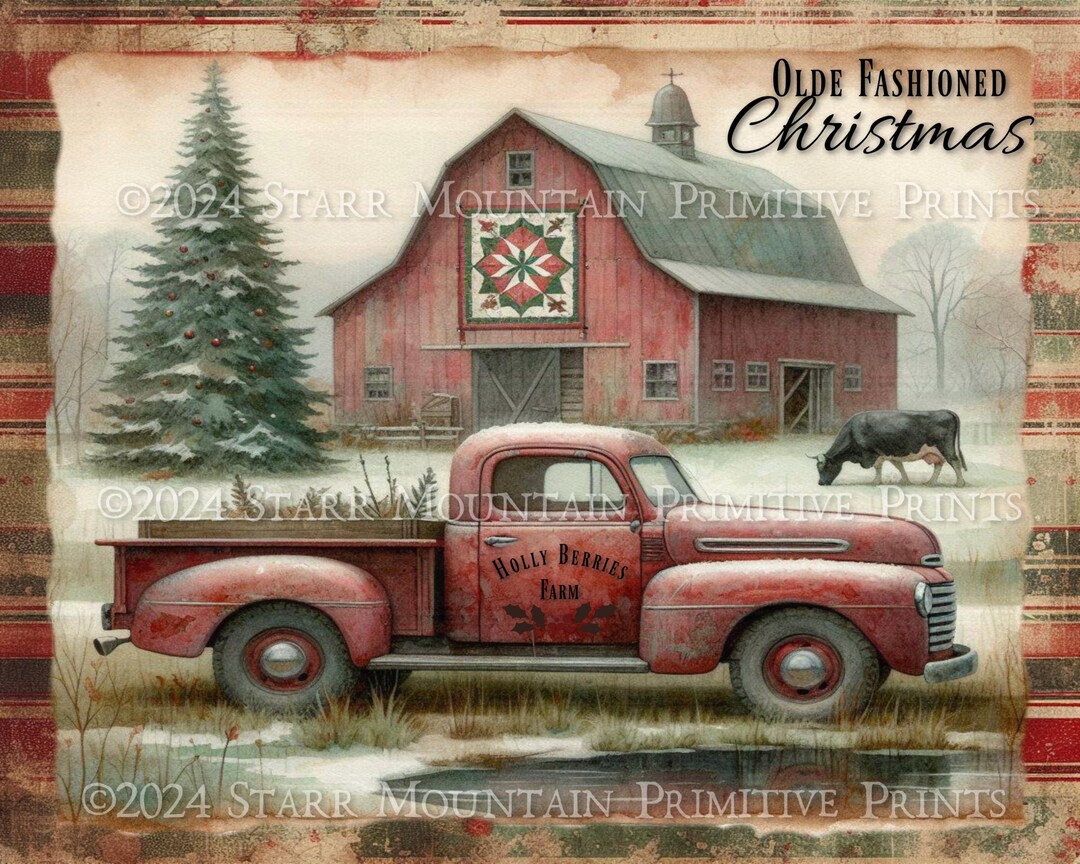 Primitive Farmhouse Printable Olde Fashioned Christmas Rustic Barn ...