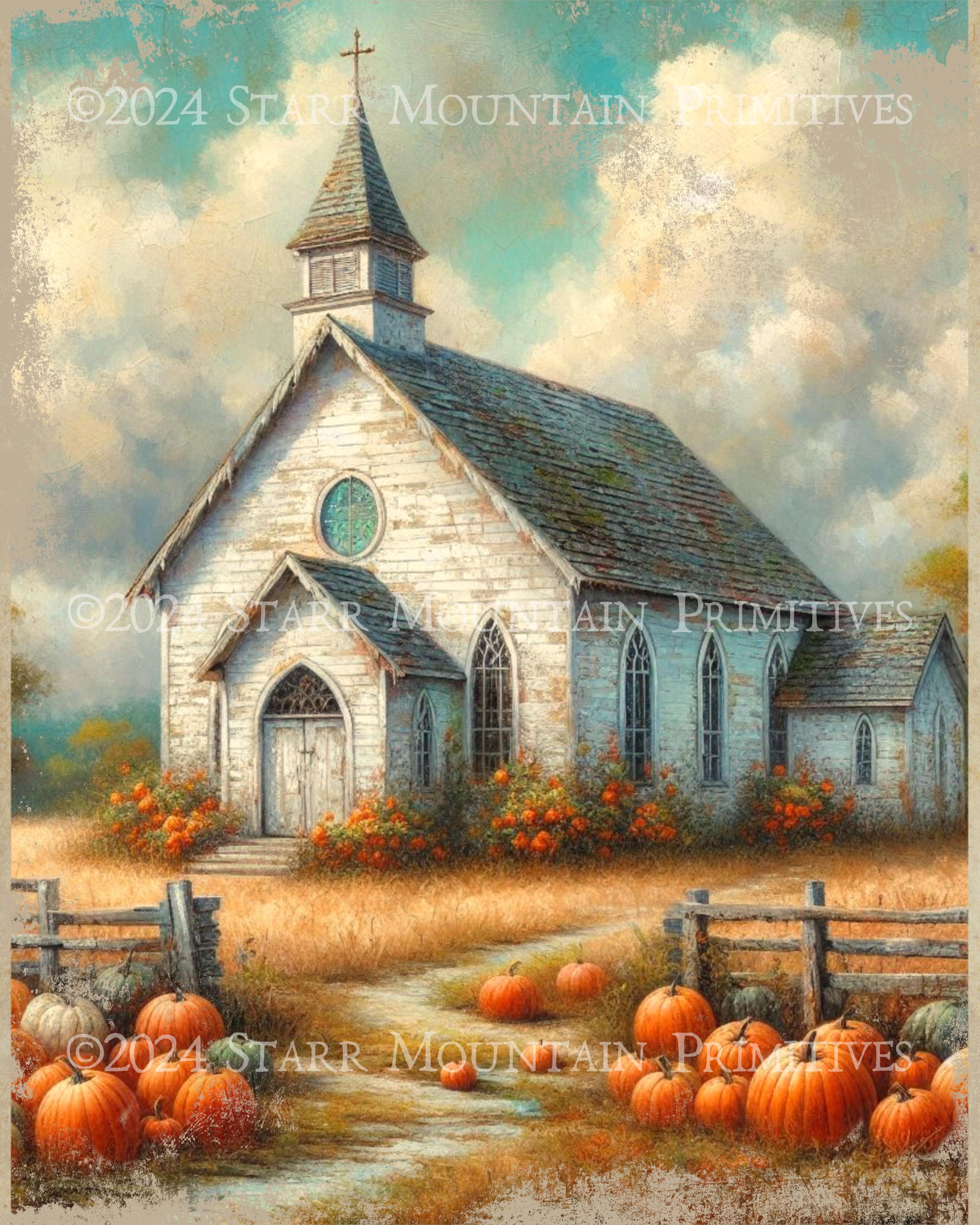 Primitive Farmhouse Inspirational Printable Fall Autumn Church Chapel ...