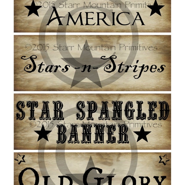 Primitive Americana Sayings Flag Stars Stripes Jpeg Digital Pantry Labels Many Uses!  Rag Tags, Hang tags Magnets Ornies Crate Jar Box Crock