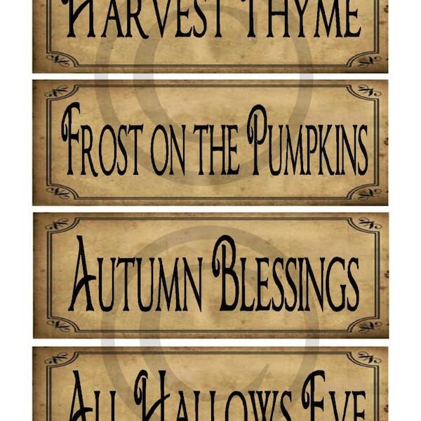 Primitive Prim Autumn Fall Sayings Jpeg Digital Pantry Labels Many Uses!  Rag Tags, Hang tags Block Sign Crate Jar Box Crock Label