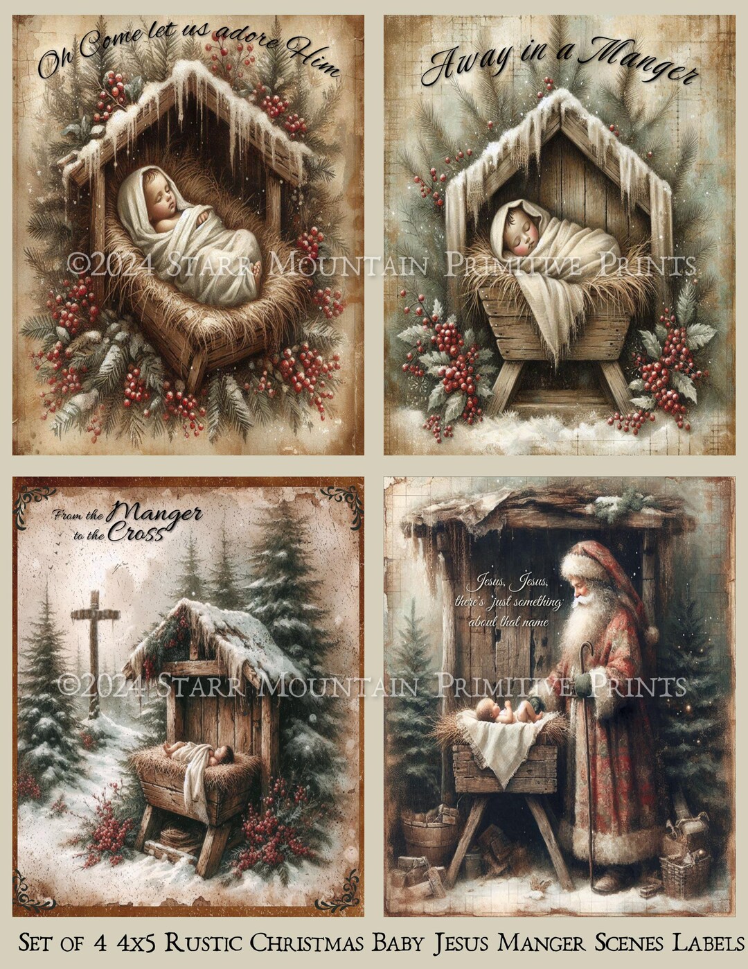 Primative Nativity Primitive Religious Christmas Nativity Scene Baby Jesus Manger Santa ...