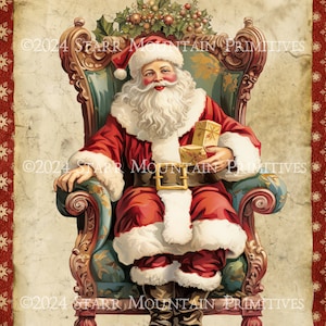 Primitivo stile cartolina vintage un gioioso Natale Babbo Natale stampabile Jpeg 300 DPI immagine digitale cuscino etichetta cartellino ornamento magnete