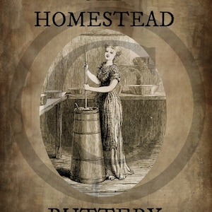 Primitive Vintage Old Homestead Buttery Butter Churn Jpeg Digital  Image Feedsack Logo for Pillows Pantry Labels Hang tags Magnets Ornies