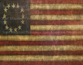 Primitivo Americana Colonial Betsy Ross Bandera Feedsack Logo Despensa Jar Crate Crock Etiqueta Jpeg Imagen