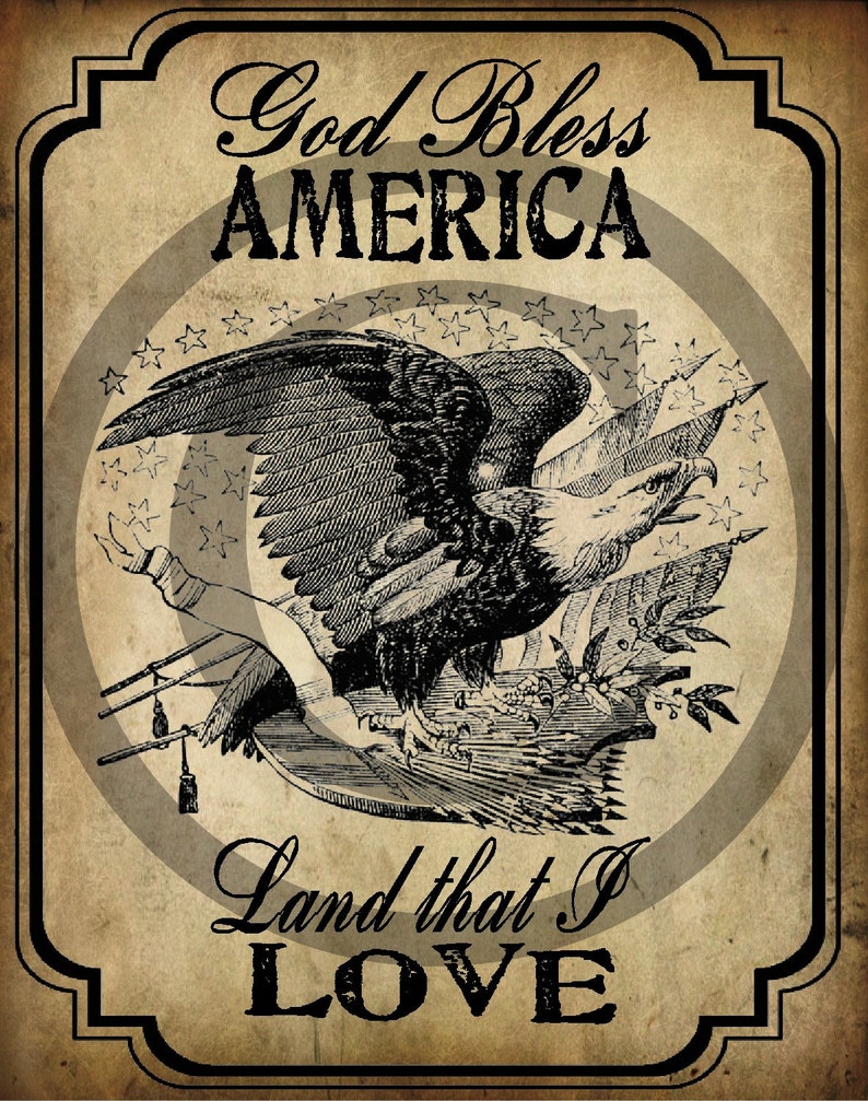 Primitive Vintage God Bless America American Eagle Jpeg Digital Image Feedsack Logo for Pillows Crock Can Pantry Labels Hang tags image 1