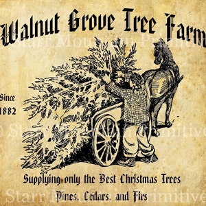 Primitive Vintage Christmas Tree Farm  Jpeg Image Great for Pillows Labels Hang tags Magnets Ornies