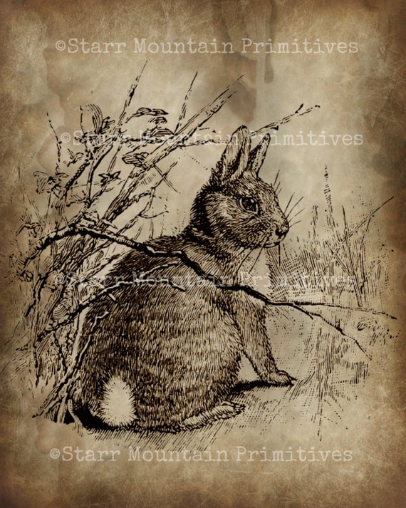 Primitive Vintage Hare Bunny Rabbit Jpeg Digital Image Feedsack Logo for Pillows Pantry Labels Hang tags Magnets Ornies