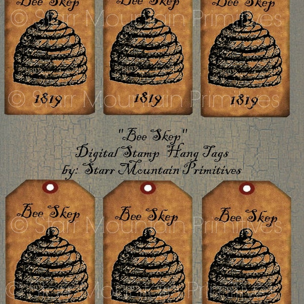 Primitive Bee Skep Jpeg Digital Hang tags