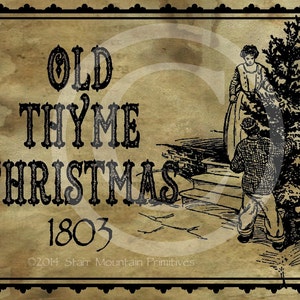 Primitive Vintage Old Thyme Time Christmas Tree 1803 Pantry Logo Label Jpeg Digital File for Crock  Jar, Labels, Pillows, Doll Candle