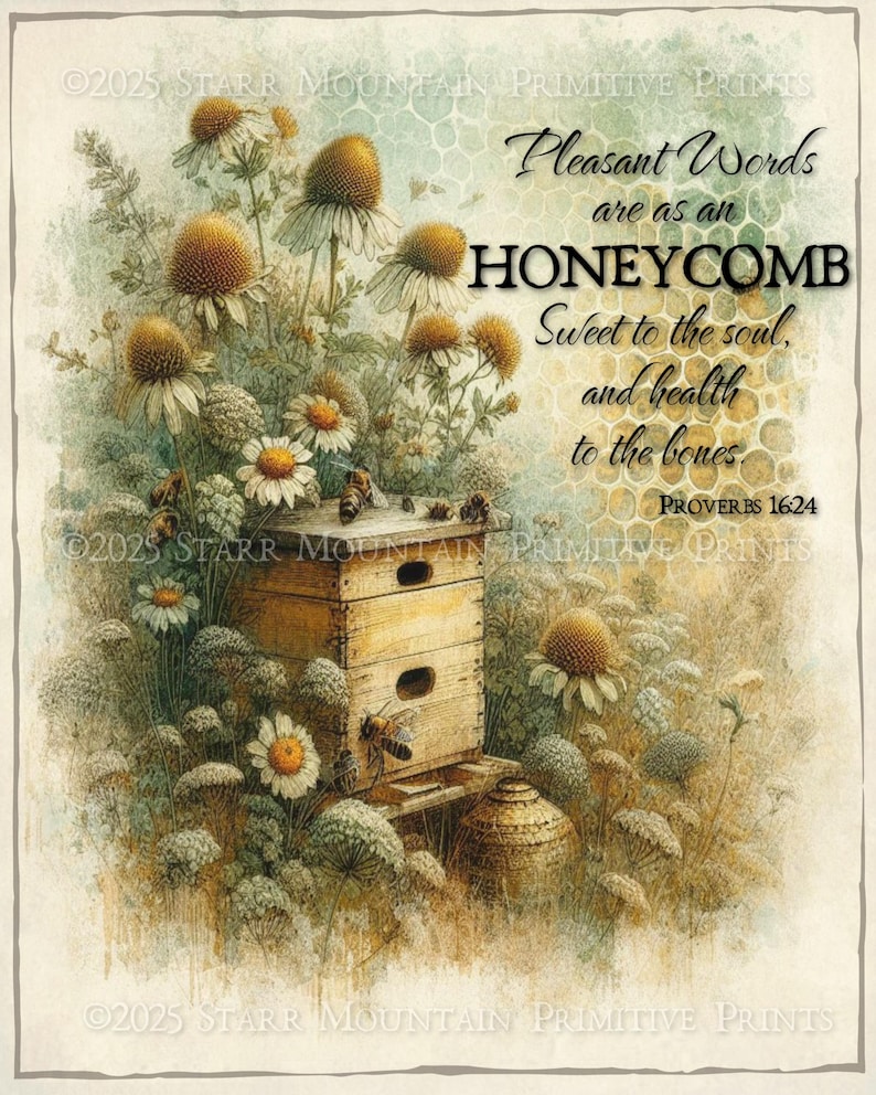 Primitive Vintage Bee Skep Honeybee Proverbs Bible Verse Honey Bee Jpeg ...
