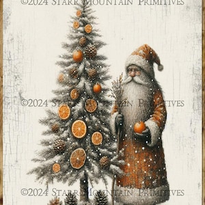 Primitive Farmhouse Chippy Old World Woodland Santa Claus Noël imprimable Jpeg numérique impression étiquette de découpage étiquette volante ornement 8 x 10