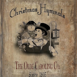 Primitive Christmas Hymnal Caroling Company Feedsack Pantry Label Logo Jpeg Image Great for Pillows Labels Hang tags Magnets Ornies