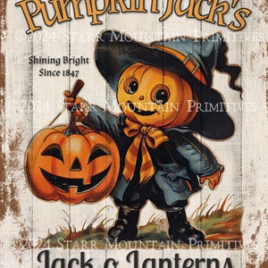 Primitive Vintage Werbung Halloween Kürbis Jacks Jack O Lanterns JOL 8 x 10 druckbare Metallschild Jpeg Digitalbild Label Tag Print
