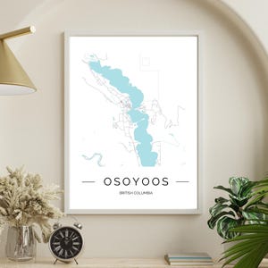 Impresión digital de Osoyoos / Mapa de la ciudad de Columbia Británica / Póster digital minimalista / Decoración de viaje a Canadá / Descarga instantánea