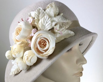 Women Fur Felt Cloche Winter Hat Miss Fisher Flapper Medium Brim Hat