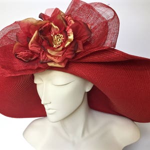 Kentucky Derby Red Hat Wide Brim Hat, Beach Wedding Hat, Derby Party Hat