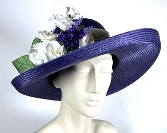 Kentucky Derby Hat Women's Purple Straw Summer Medium Upturn Brim Church Wedding Hat