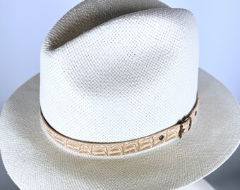 Vintage Natural Straw Fedora Cowboy Women's Hat Medium Brim