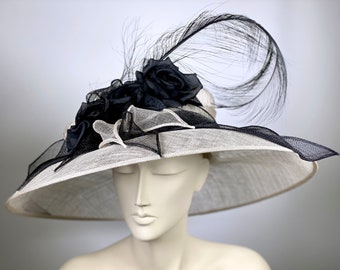 Kentucky Derby Hat Wide Brim Hat, High Tea Hat, Church Wedding Hat