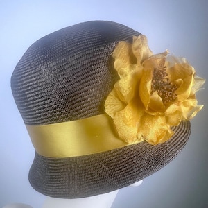 Tan Parasisal Straw Cloche Hat: Kentucky Derby, Tea Party
