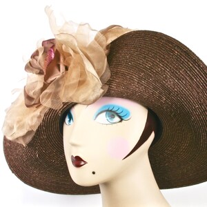 Kentucky Derby Hat Wide Brim Hat, Church Wedding Hat, Wide Brimmed Derby Hats for Women image 2