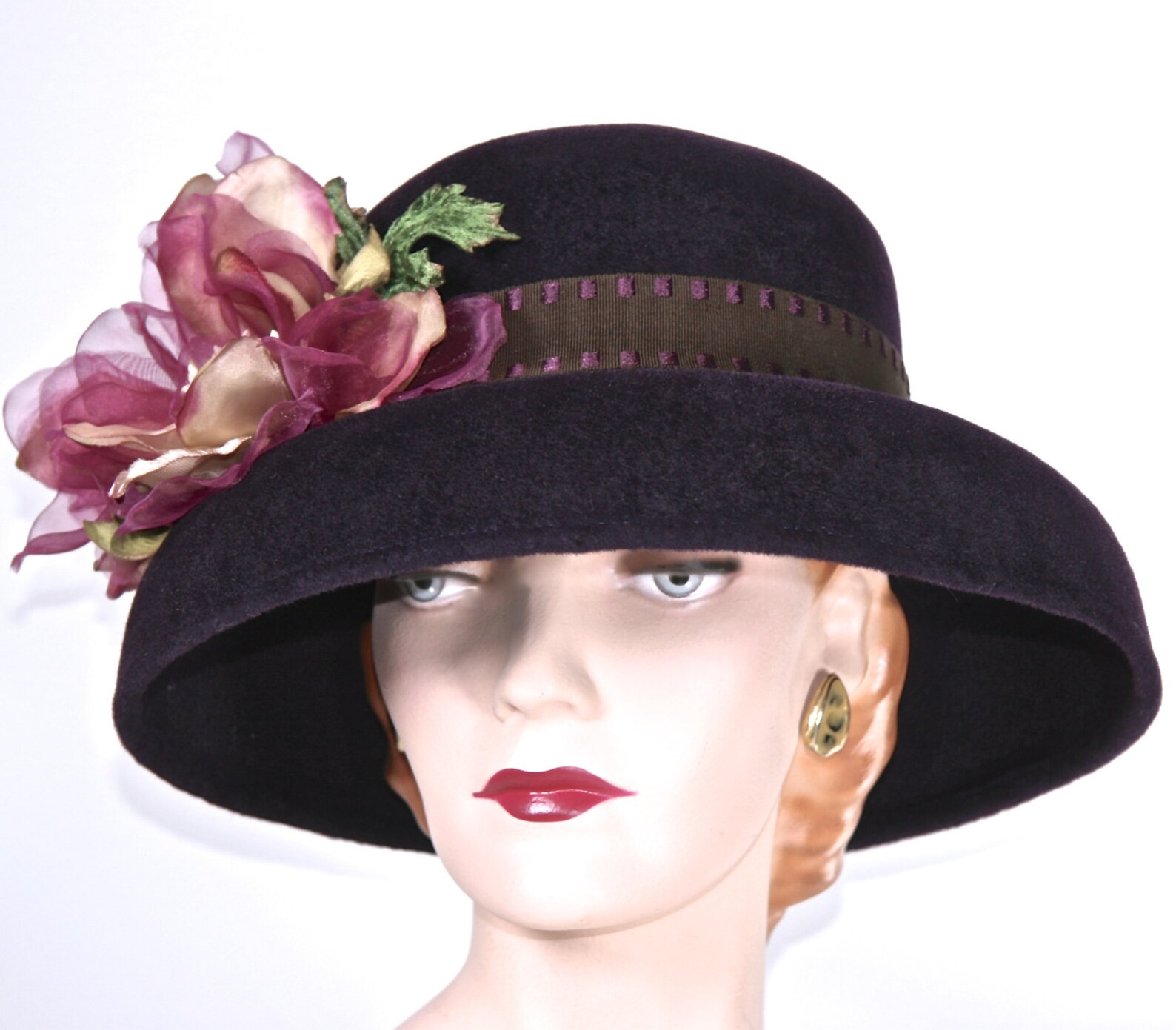 Burgundy Maroon Felt Hat Women's Felt Church Hat Wide Etsy