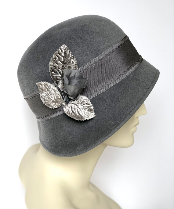 Vintage Gray Women\'s Hat with Floral Accent Wool Blend Womens Grey Hat with Flower Accent | eBay main image 2