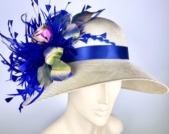 Ivory/off White Powder Blue Feather Flower Kentucky Derby  display picture 1