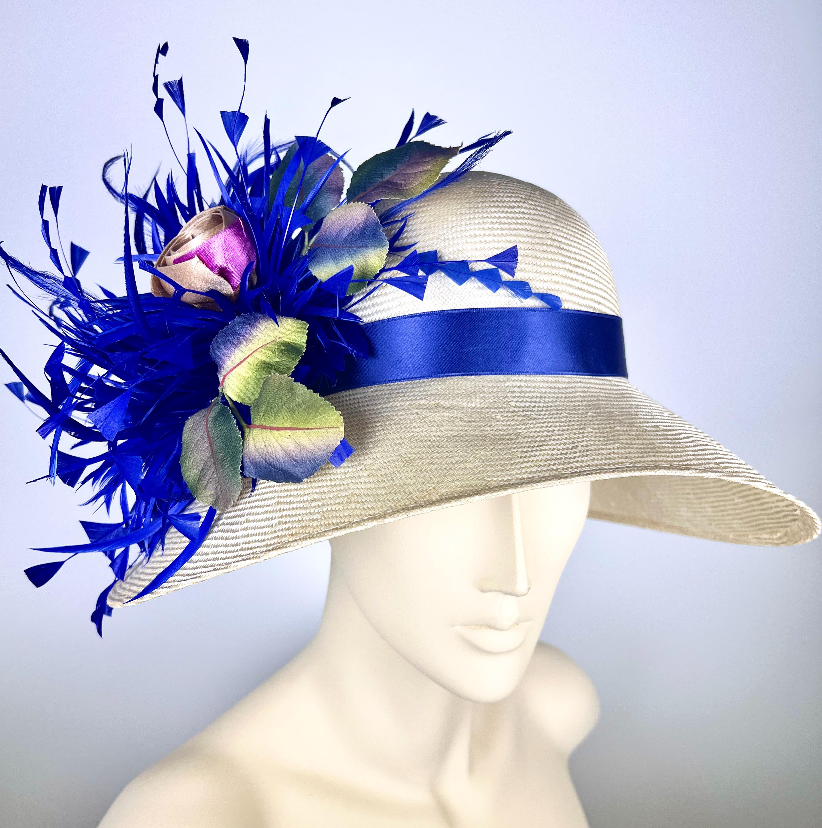 Kentucky derby wide brim hat feathers Natural Fibers kentucky derby hat fascinator tan beige neutral wide brim  main image 4