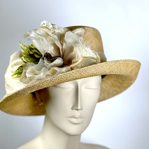 Kentucky Derby Hat Women&#39;s Natural Straw Summer Medium Upturn Brim Church Wedding Hat