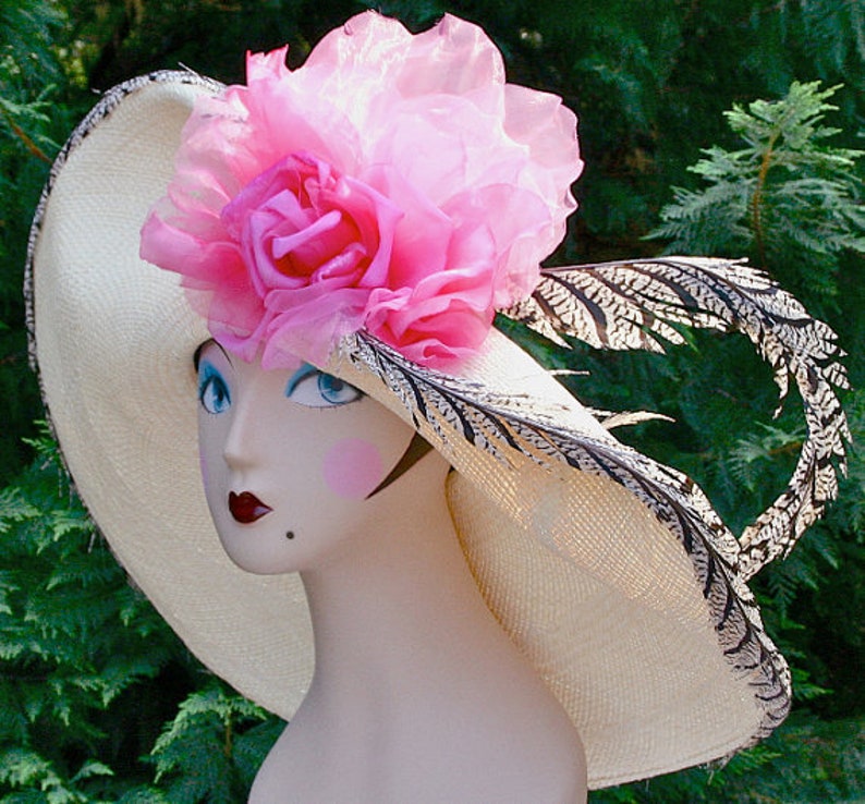 Kentucky Derby Hat Wide Brim Hat, Wide Brimmed Horse Race Hats, Church Wedding Hat image 3