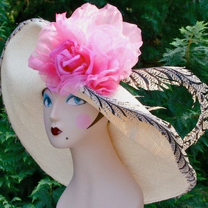 Kentucky Derby Hat Wide Brim Hat, Wide Brimmed Horse Race Hats, Church Wedding Hat image 1