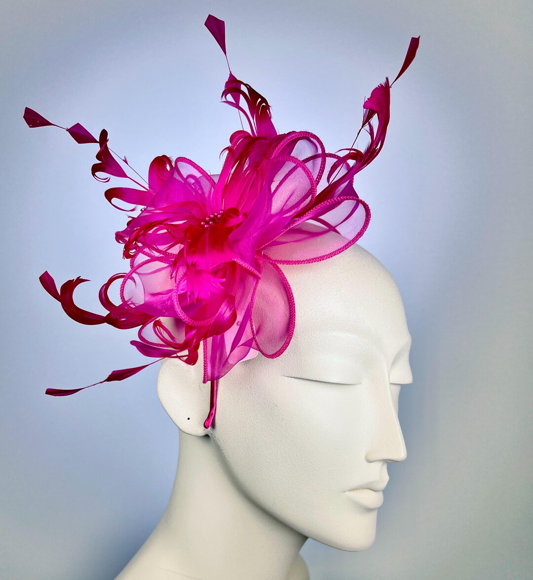 Pretty Pink Ribbon Sculpted Fascinator Tea Brunch Races Wedding Social Church M22019 ( Hot Pink ) Kentucky Derby hat Church hat Wedding  main image 3