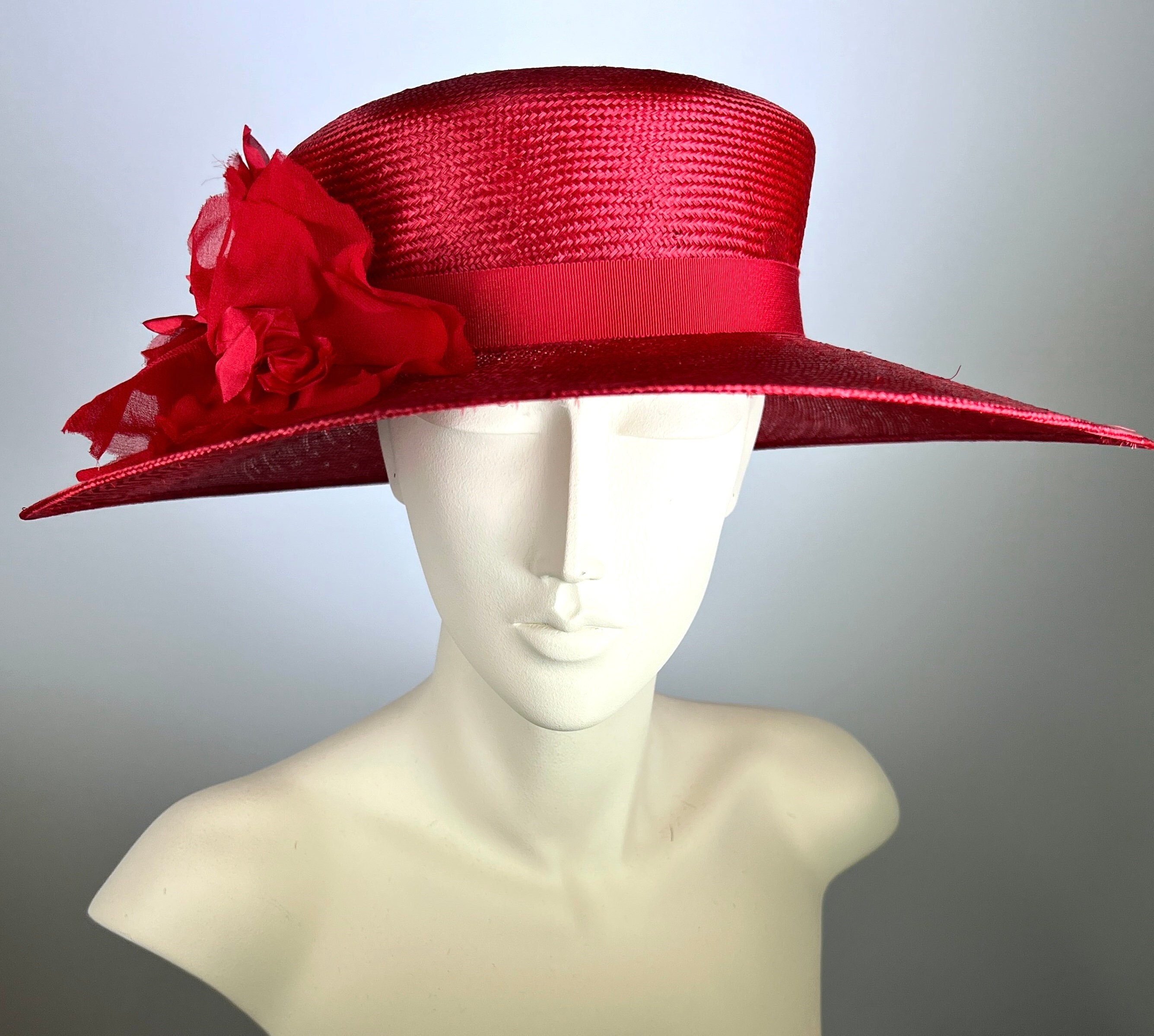 Kentucky Derby Red Hat Wide Brim Church Beach Wedding Hat  display picture 1
